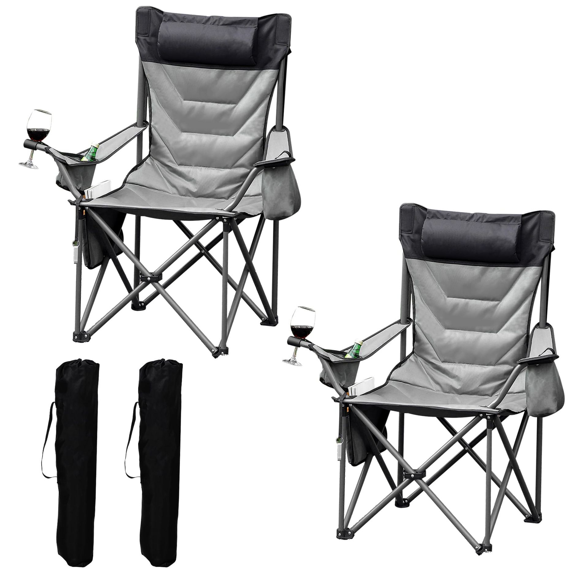 Oversized Padded Camping Chairs, Hevy Duty Folding Camp Chair - 500Lbs Support, 2 PACK