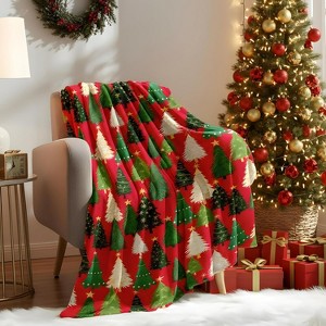 Christmas Throw Blanket, Soft Flannel Gingerbread Blanket with Snowman & Xmas Tree Prints, Christmas Gift. - 1 of 4