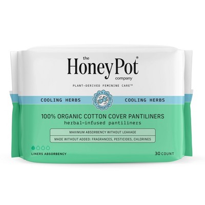 The Honey Pot Company 100% Organic Cotton Cover Cooling Herbal Infusion Regular Liners - 30ct