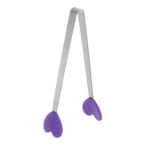 Unique Bargains Stainless Steel Silicone Tips Heart Shape Food Tongs - 1 of 4