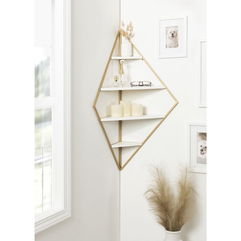 Kate and Laurel Melora Metal and Wood Corner Wall Shelf, 6 of 8
