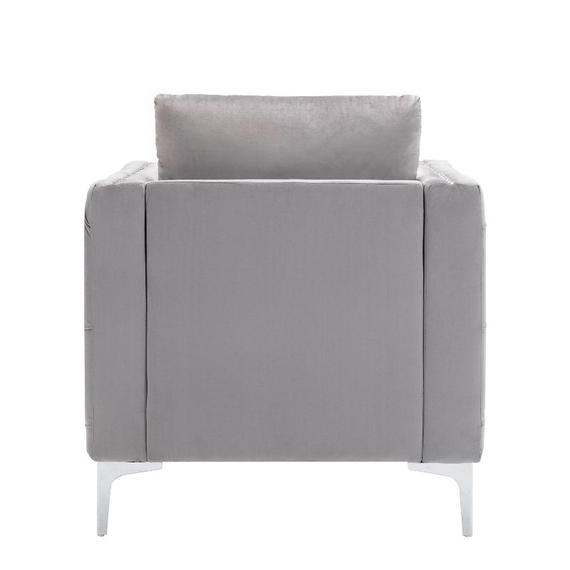 Modern Velvet Armchair Tufted Button Accent Club Chair with Steel Legs-ModernLuxe, 4 of 8