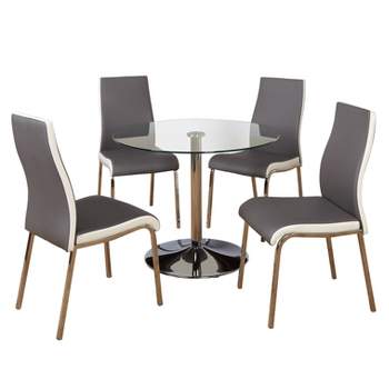 5pc Nora Round Pedestal Table Dining Set Gray/White - Buylateral