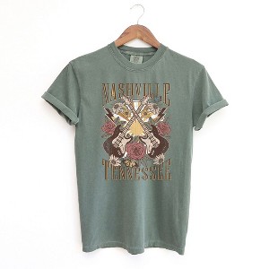 Simply Sage Market Women's Nashville Retro Flowers Short Sleeve Garment Dyed Tee - 1 of 2