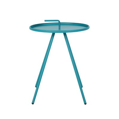 GDFStudio Margaretta Outdoor Steel Side Table with Handle, Teal