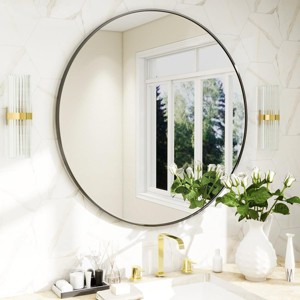 24 “ Round Mirror, Metal Frame Circle Mirror, Wall Mounted for Entryway, Bathroom, Vanity, Living Room, Gold - 1 of 4