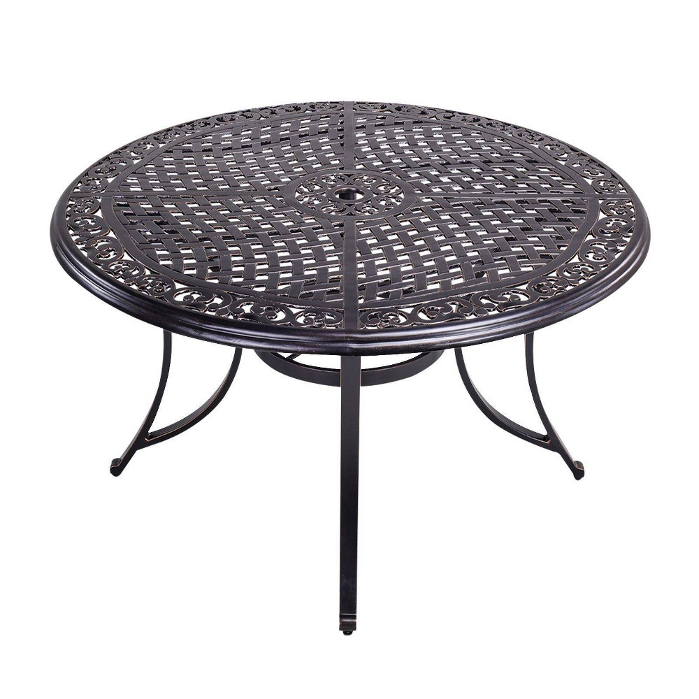 Photos - Garden Furniture 48" Round Aluminum Patio Dining Table, Umbrella Hole, Rust-Resistant, All