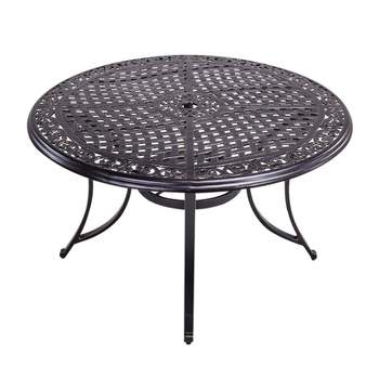 48" Round Aluminum Patio Dining Table, Umbrella Hole, Rust-Resistant, All-Weather Design - Black - WELLFOR