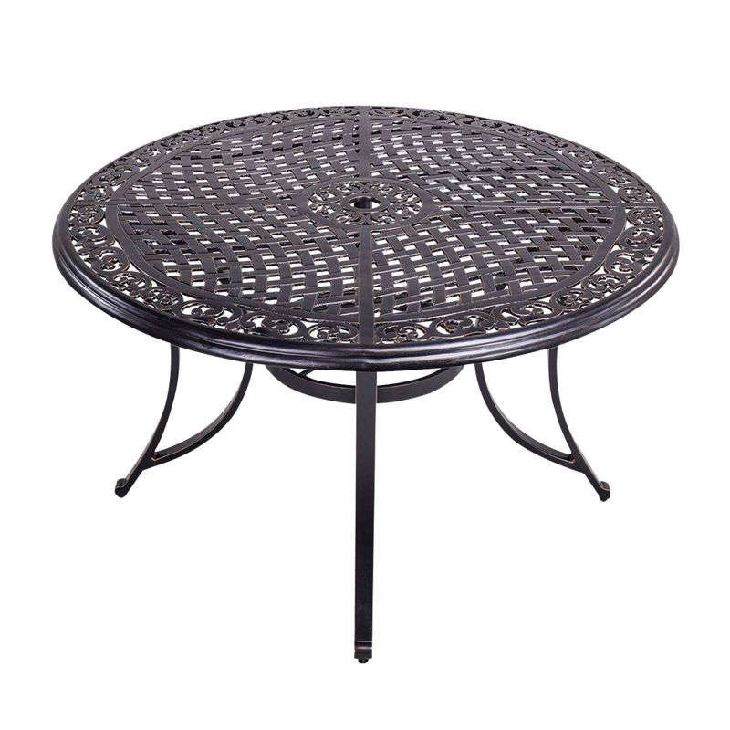48&#34; Round Aluminum Patio Dining Table, Umbrella Hole, Rust-Resistant, All-Weather Design - Black - WELLFOR, 1 of 9