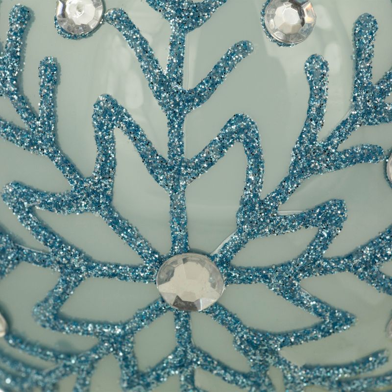 Northlight Set of 2 Light Blue Glittered and Jeweled Snowflake Glass Christmas Ball Ornaments 4", 3 of 6