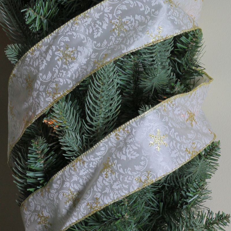 Northlight Gold and White Snowflake Printed Christmas Wired Craft Ribbon 2.5" x 10 Yards, 2 of 4