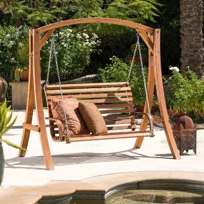 PAGED Swing Chair Outdoor, 2-Person Porch Swing Bench Armrests, Steel Frame for Outdoor, Garden