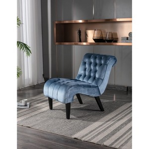 CAVINAS Modern Velvet Armless Accent Chair,Tufted Living Room Chair with Solid Wood Legs,Comfy Sitting Chair for Bedroom,Office - 1 of 4