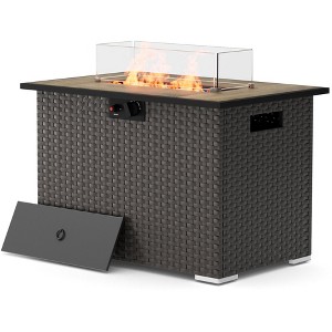 BDELITE Rectangle Outdoor Fire Pit Table with 40,000 BTU Output, Windshield, Glass Stones, Waterproof Cover-35*23*23.8 Inch - 1 of 4