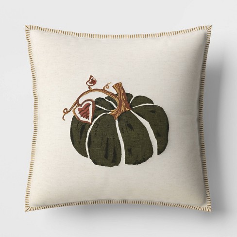 Fall Linen Blend Throw Pillow Case, Pumpkin Square Cushion Case