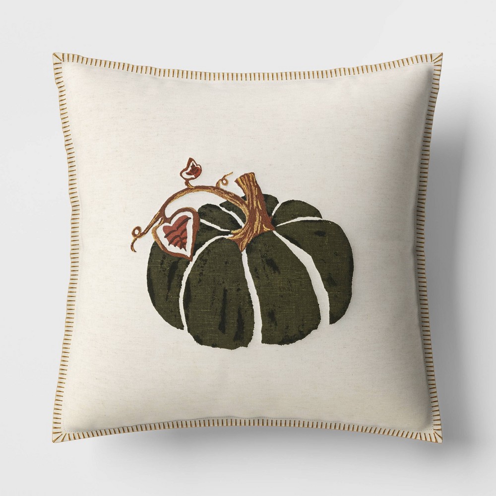 Photos - Pillow Printed Pumpkin with Blanket Stitch Edge Square Throw  Light Beige 