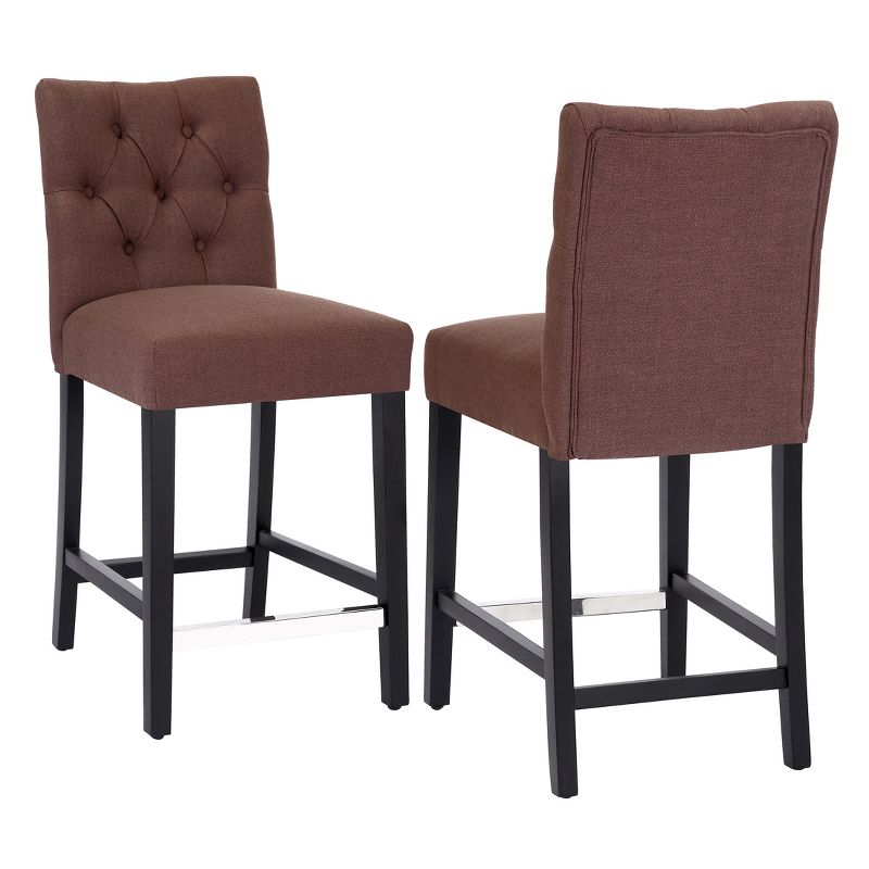 WestinTrends 24" Linen Fabric Tufted Counter Stool (Set of 2), Brown, 3 of 4
