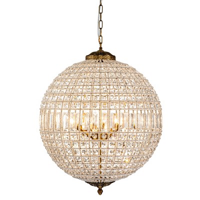 LLHZSY LLHZSY 1/3/5-Light Retro French Crystal Globe Chandelier-Beaded Accent Globe Shade, Adjustable Height-Antique Brass/Antique Bronze