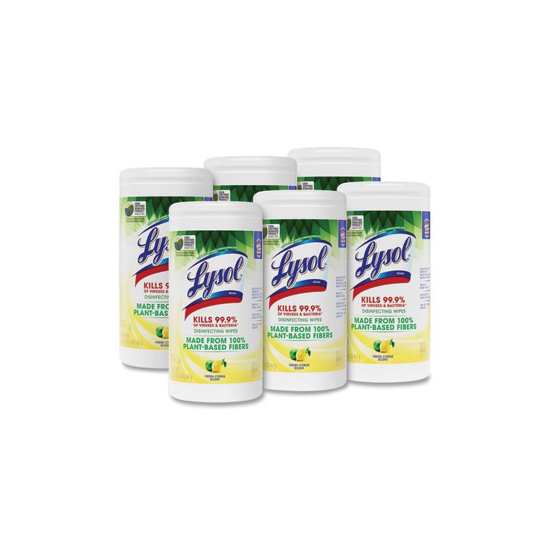 LYSOL Brand Disinfecting Wipes II Fresh Citrus, 1-Ply, 7 x 7.25, White, 70 Wipes/Canister, 6 Canisters/Carton, 2 of 8