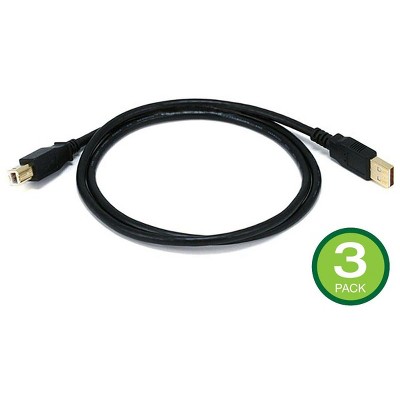 Monoprice USB Type-A to USB Type-B 2.0 Cable - 3 Feet - Black (3 Pack) 28/24AWG, Gold Plated Connectors, For Printers, Scanners, and other Peripherals