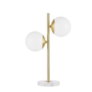 Ink+Ivy Holloway Table Lamp (Includes LED Light Bulb) White/Gold: Marble Base, Dual Sockets, Modern Design - 1 of 4