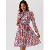 INSPIRE CHIC Women's Tie Neck Chiffon Long Sleeves Vintage Belted Floral Dress - 2 of 4