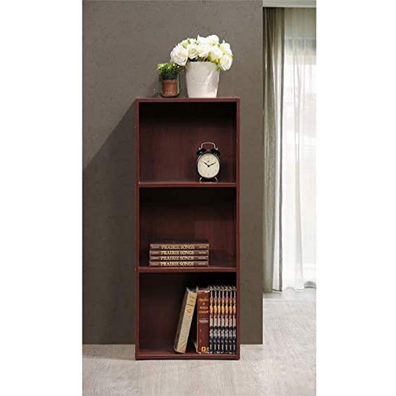 Hodedah HID23 High Quality 3 Shelf Home, Office, and School Organization Storage 35.67 Inch Tall Slim Bookcase Cabinets to Display Decor, Mahogany, 3 of 7
