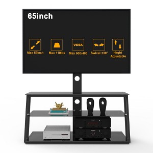 Dolonm Black Multi-Function Swivel TV Stand with Height Adjustment, 3-Tier Tempered Glass Shelves for 32-65" TVs - 1 of 4