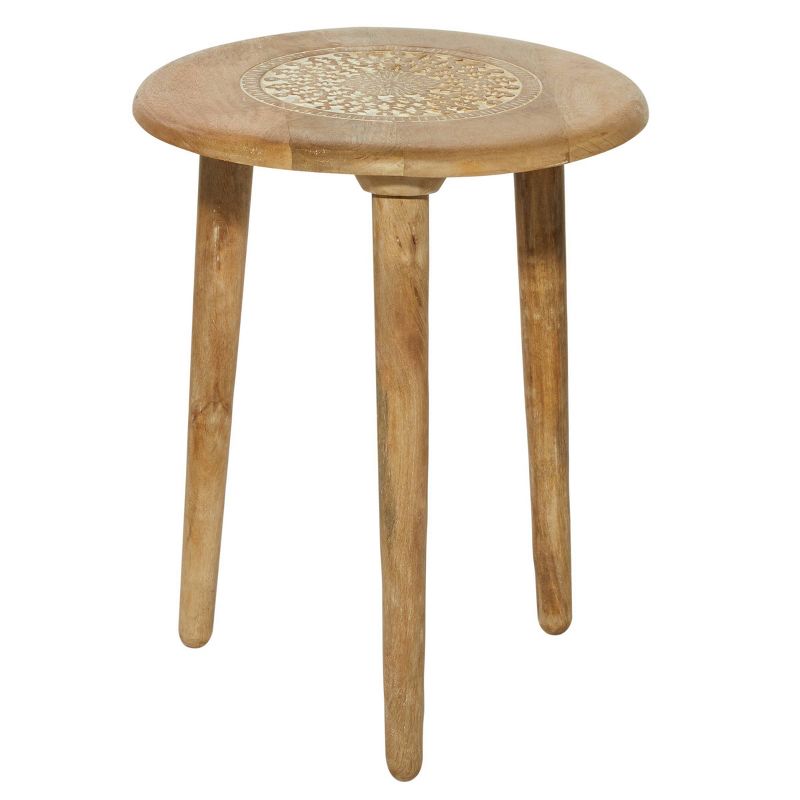 Traditional Mango Wood Carved Tripod Accent Table Brown - Olivia &#38; May, 5 of 7