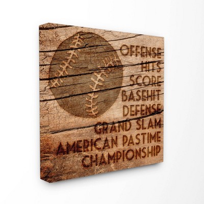 Baseball Planked Wood Look Stretched Canvas Wall Art (17"x17") - Stupell Industries