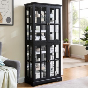ORRD Black Antique Display Cabinet 4-Glass Door Curio with Adjustable Shelves Collectibles Storage, E26 Bulb Home & Office Use - 1 of 4