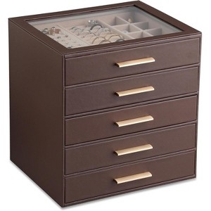 3-Layer Jewelry Box with Clear Lid Drawer and PU Leather Exterior - 1 of 4