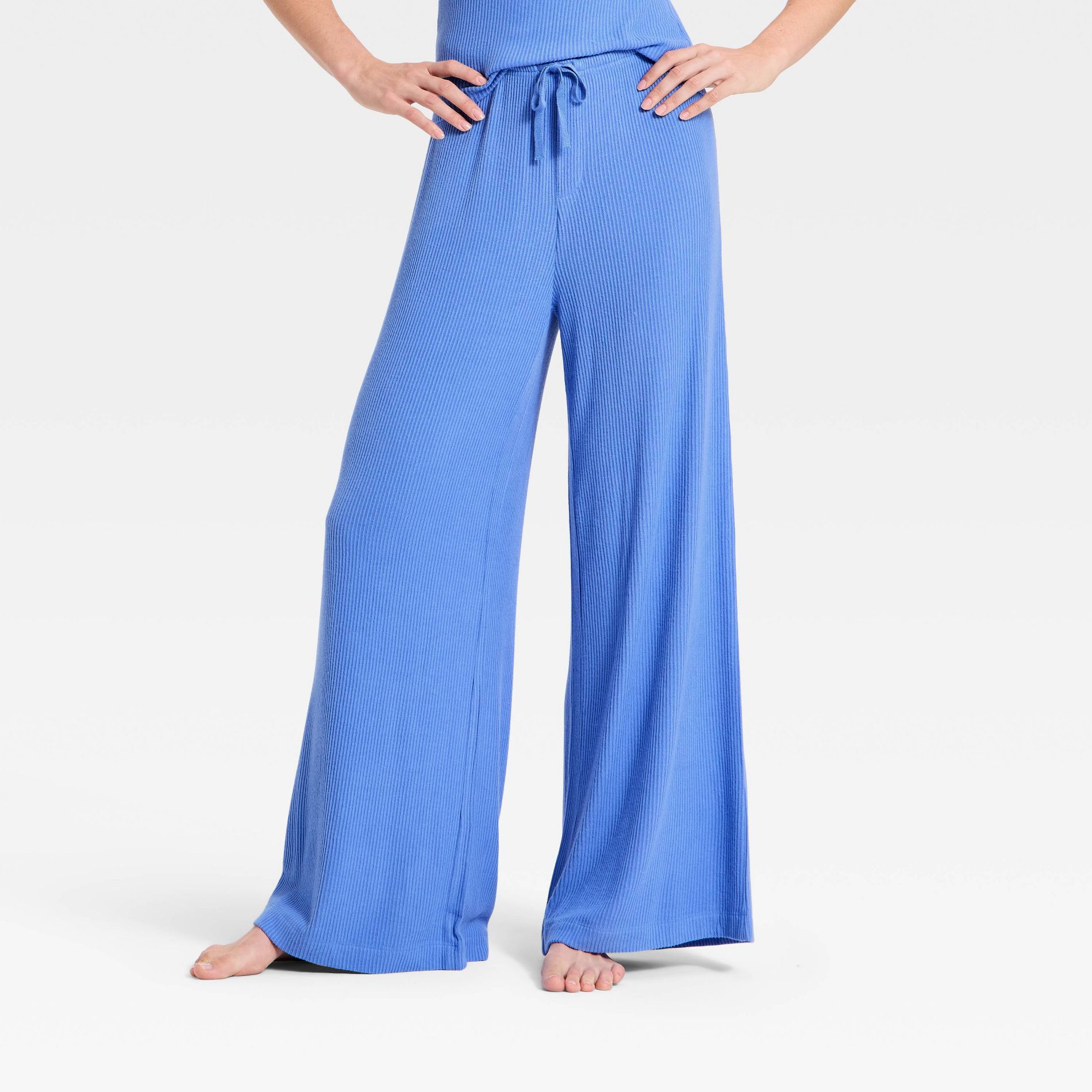 Women's Cozy Ribbed Wide Leg Pants - Auden™ Summer Blue XS