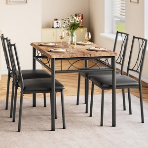 Farmhouse Wooden Dining Table Set for 4, Rectangular Kitchen Table with 4 Chairs, 5 Piece Small Table and Chairs Set - 1 of 4