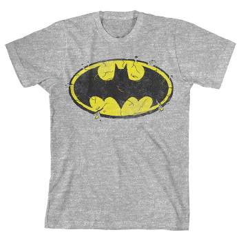 Batman Classic Bat Charcoal Tee Signal Youth : Graphic Target Gray Logo Heather