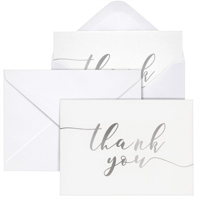 Sustainable Greetings 120 Pack Blank Thank You Cards with Envelopes, Silver Foil for Wedding, Bridal, Baby Shower, Graduation, Business, 3.6 x 5 In