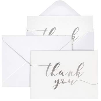 Sustainable Greetings 120 Pack Thank You Cards Bulk with Envelopes, Silver for Wedding, Bridal, Baby Shower, Graduation, Business