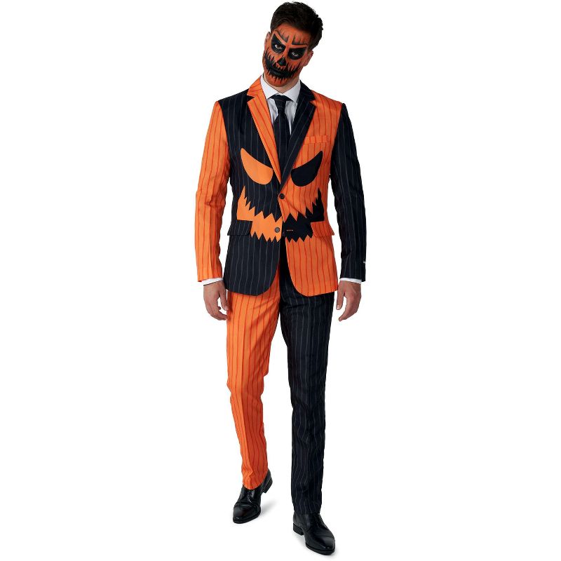 Suitmeister Men's Halloween Costume - Jack-O Pinstripe Suit Black - Orange, 1 of 4