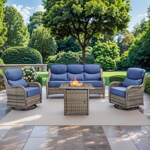 Gymojoy 4 Pieces Outdoor Patio Wicker Sofa Swivel Chair with 6 Inch Cushions and Fire Pit Table - 1 of 4