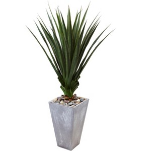 Nearly Natural 5 -ft H Spiked Artificial Agave in Cement Planter (Indoor/Outdoor) - 1 of 3