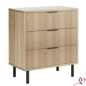 Wave Fluted 3 Drawers Dresser Wide Wood Chest of Drawers Modern Storage Dresser Chest of Drawers Organizer Anti-Tipping Device - 1 of 4
