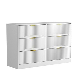 Gulches Modern 6-Drawer Dresser with Wavy Pattern Panels - White Chest of Drawers for Bedroom, Living Room, Hallway, Entryway - 1 of 4