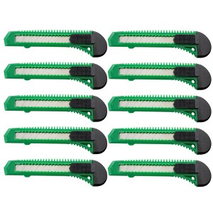 MotoProducts 10 Bulk 6" Box Cutters Green with Snap-Off Blades and Safety Locks - 1 of 4