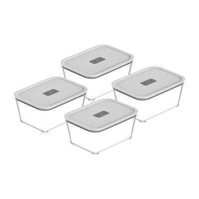 OU Glass Food Storage Container Set 8pc (set of 4) Microwave, Freezer & Dishwasher Safe, Airtight Leak Proof Lid with Microwave Valve, Stackable