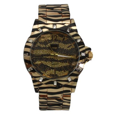 Gold Tiger Womens Animal Print Metal Watch : Target