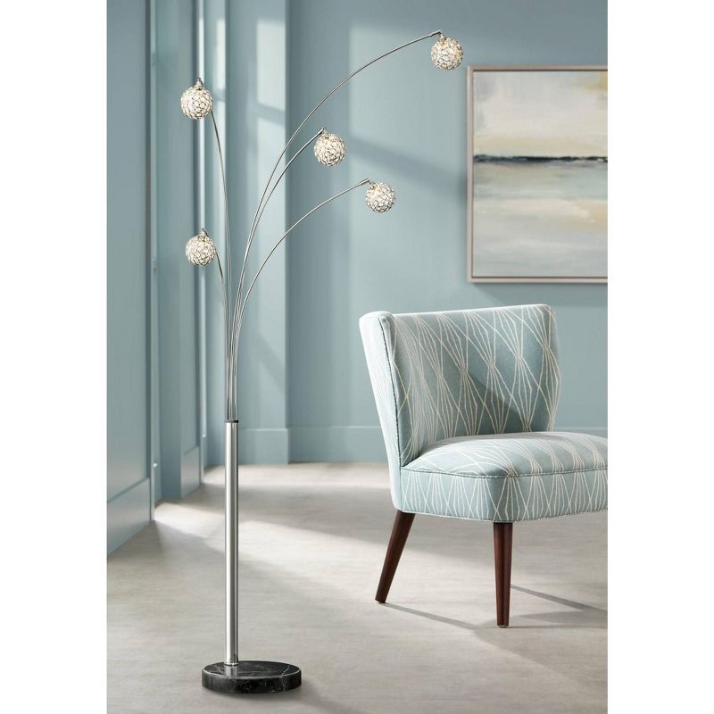 Possini Euro Design Allegra Mid Century Modern Arc Floor Lamp 88" Tall Chrome 5 Light Crystal Ball Shades for Living Room Reading Bedroom Office House, 2 of 10