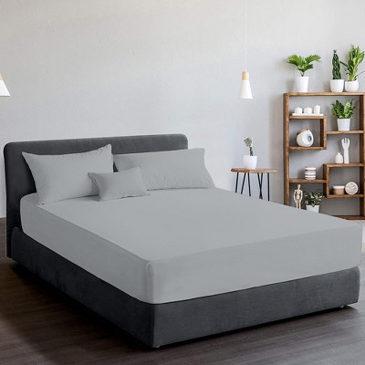 Light Gray Queen Cotton Percale Fitted Sheet Set