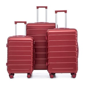 NAYSAYE Luggage Sets 3Piece Set 20Inch 24Inch 28Inch ABS Spinner Wheel Suitcase with Combination Lock for Travel, Red, 19.3"*11.4"*29.5" - 1 of 4