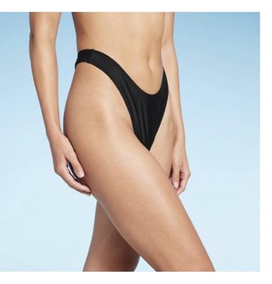 Women's Side-Tie Scoop Front High Leg Adjustable Bikini Bottom - Wild  Fable™ Black M