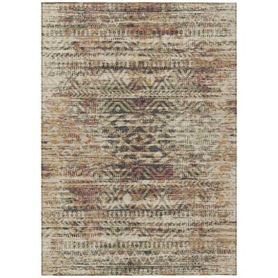 Beige And Fern Green Moroccan Washable Indoor Outdoor Area Rug